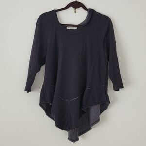 AmericanAble Black Lagenlook Distressed Oversized Raw Hem Hooded Top S 12L